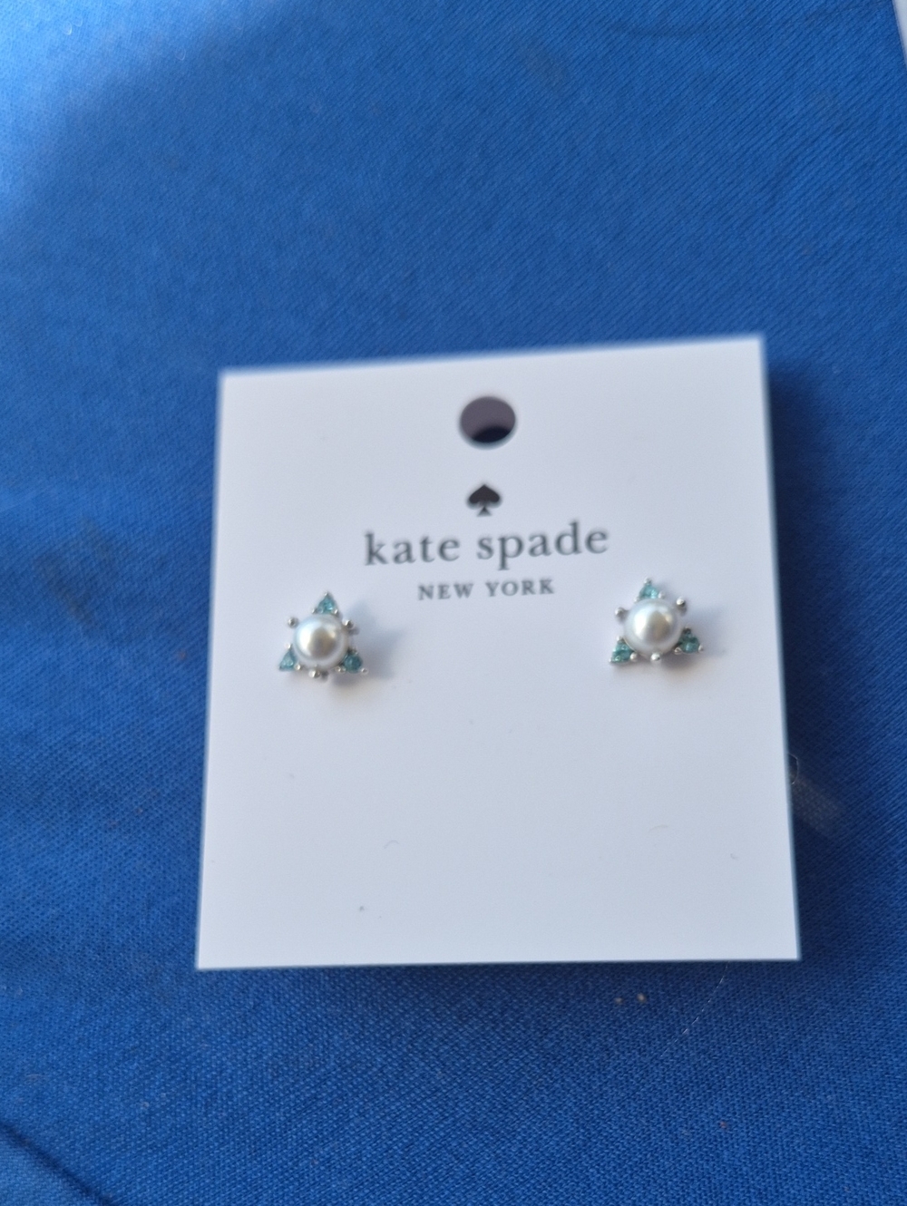 KATE SPADE ♠️ YOU'RE A GEM 🩵 Silver & Aqua CZs + Pearls STUD EARRINGS 🎁 $39 R